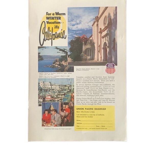 Vintage 1953 Union Pacific California Warm Winter Ad Advertisement - Picture 4 of 4